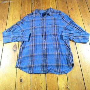 True Religion Men's Large Blue Plaid Slim Fit Button Down Shirt